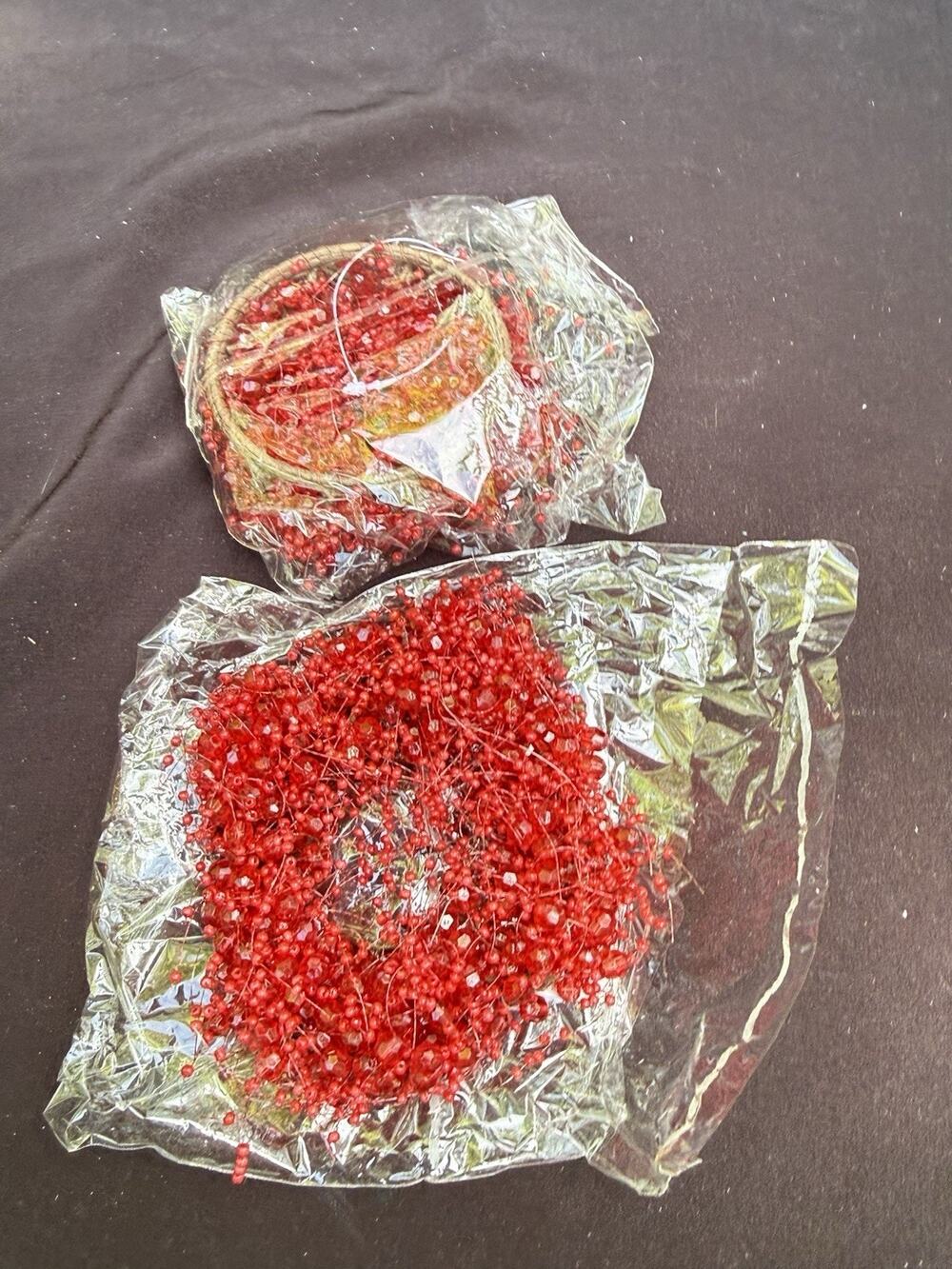 2 Gorgeous Crate & Barrel Red Beaded Christmas Candle Rings Brand New! -46D